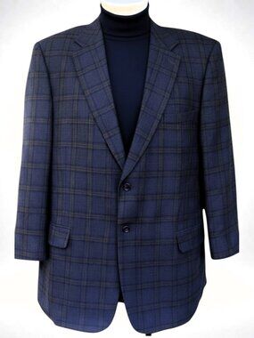 Irvine Park 48S Navy Windowpane Lambswool Cashmere Blend Blazer Sport Coat